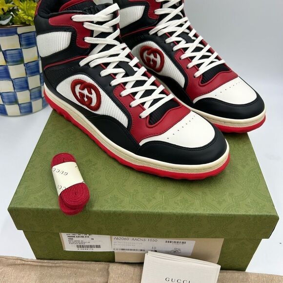 Men’s Gucci Mac 80 high top leather sneakers size 10 made in Italy - Picture 2 of 10